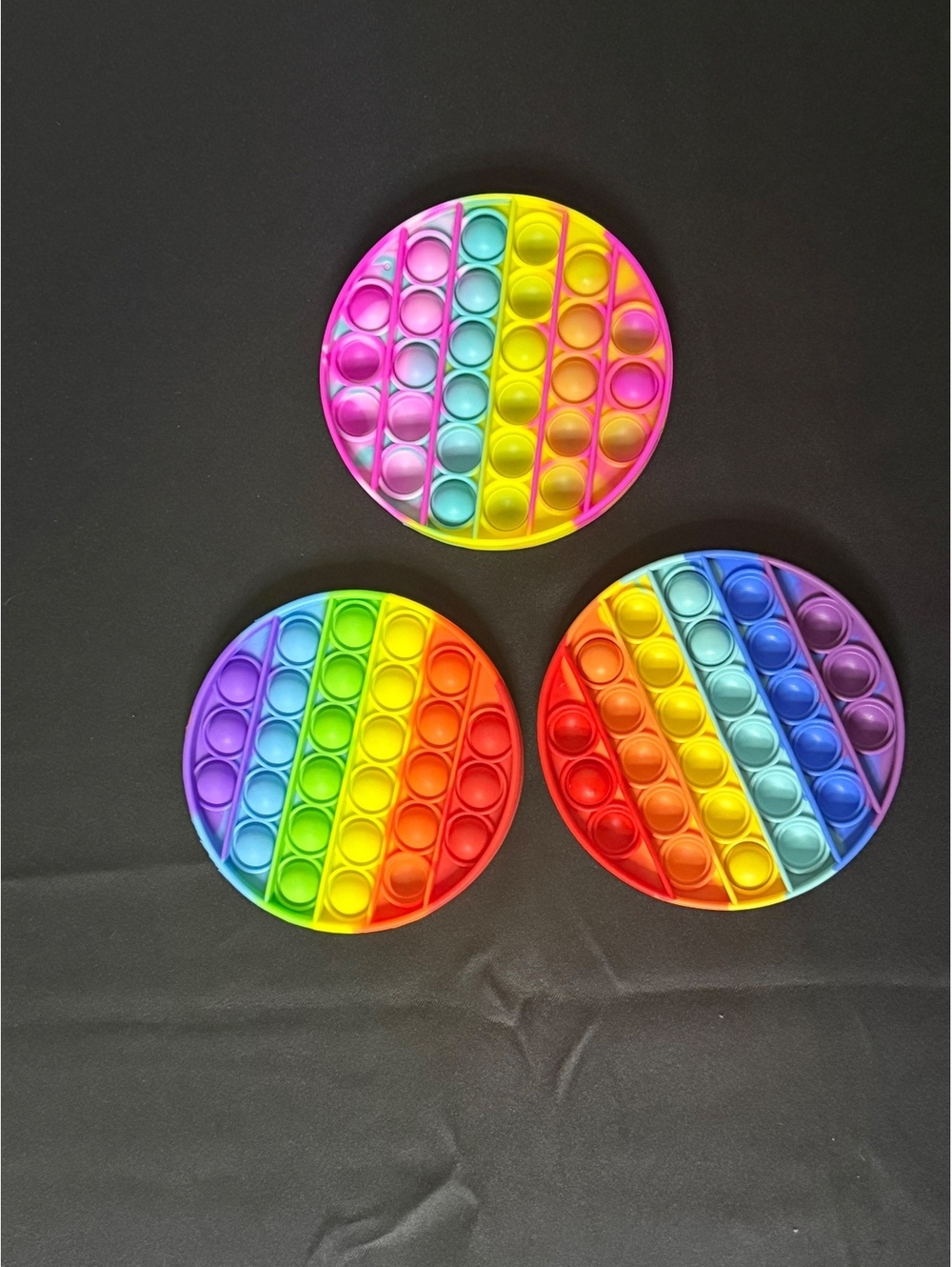 Set of 3 Rainbow Colored Round Pop It Fidget Toys